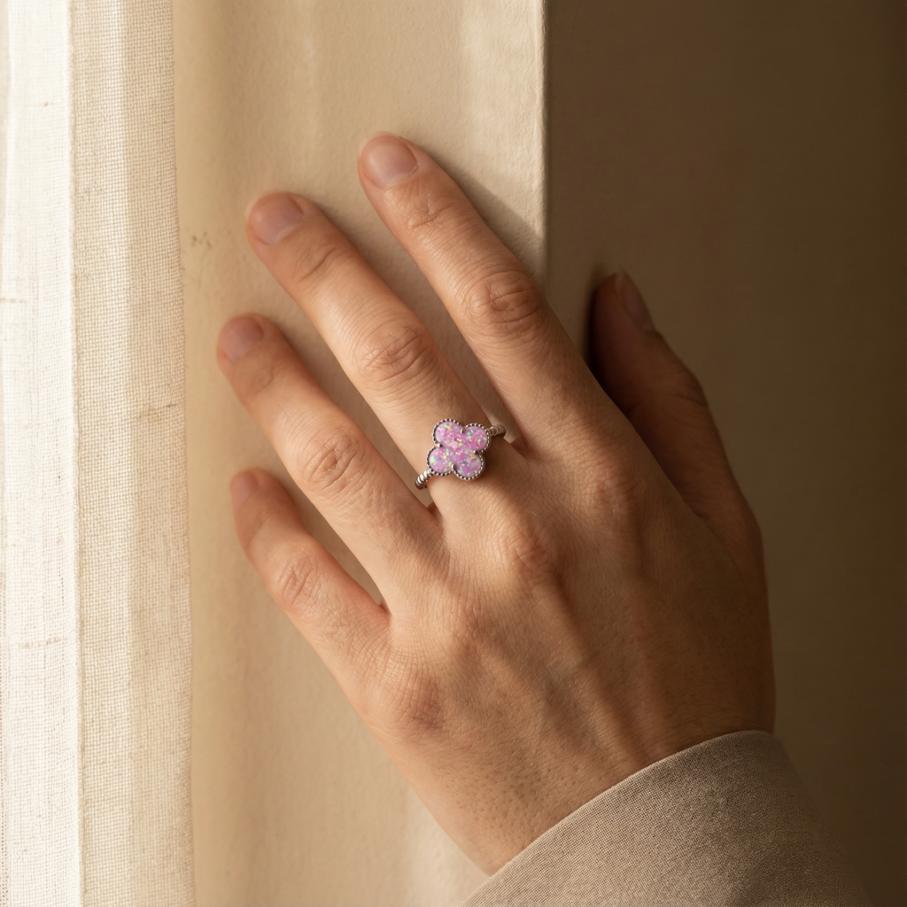 Bague Trebol en opale rose
