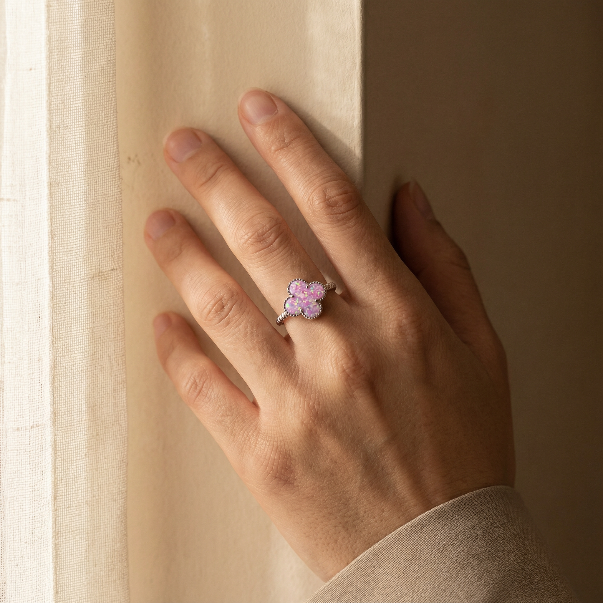 Bague Trebol en opale rose